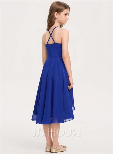 US 57 00 A Line Halter Asymmetrical Chiffon Junior Bridesmaid Dress