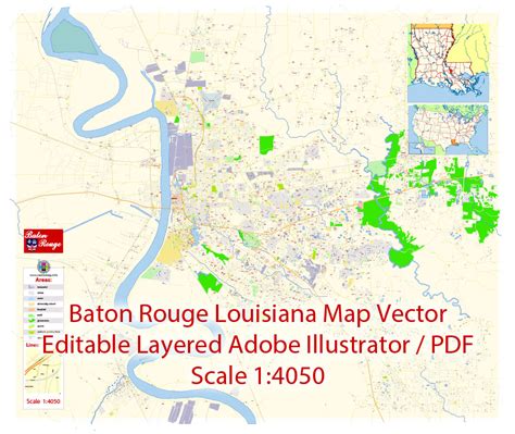 Baton Rouge Map Vector Exact City Plan Louisiana detailed Street Map ...