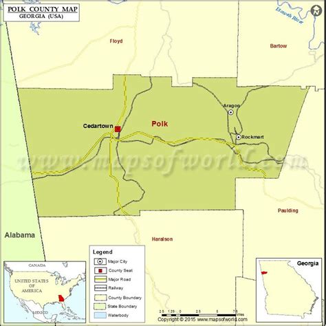 Explore the detailed Map of Polk County Georgia. The Printable Polk County Map, Georgia showing ...