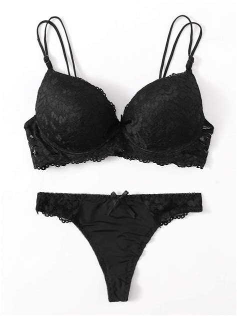 Черно дамско бельо Floral Lace Underwire Lingerie Set EMMA