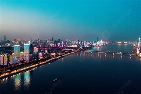 Aerial Photography Of Wuhan City Buildings And River Beach Buildings At