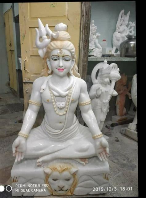 White Painted Lord Shiva Marble Statue For Worship Size Inch At