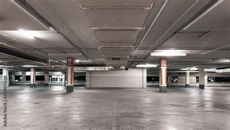 Empty Modern Car Parking Garage Interior Background Stock Photo