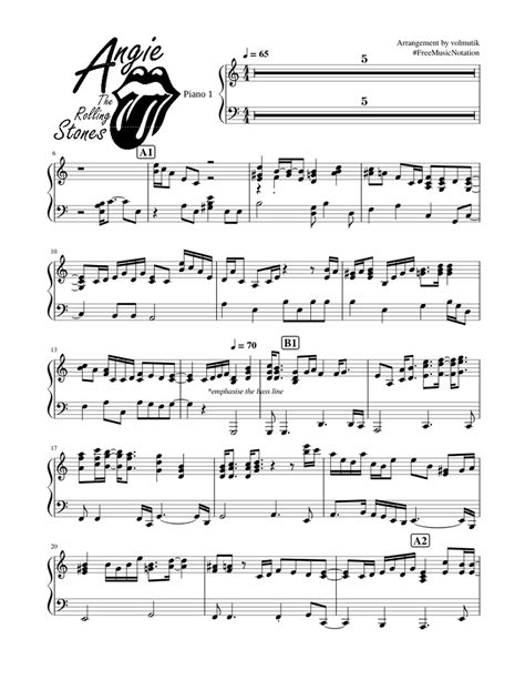 Angie Piano Part The Rolling Stones Sheet Music For Piano Solo