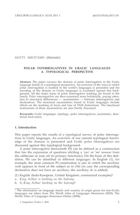 PDF POLAR INTERROGATIVES IN URALIC LANGUAGES A TYPOLOGICAL