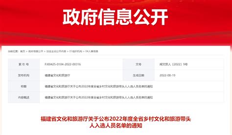 22人入选！全省乡村文化和旅游带头人名单公布→福建新闻新闻频道福州新闻网