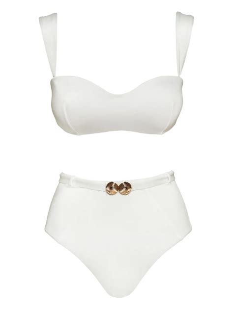 Noire Swimwear Seashell Bandeau Bikini Neutrals FARFETCH UK