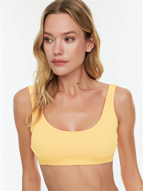 Buy Trendyol Women Yellow Solid Swim Top Bikini Bra Swim Tops For Women Myntra