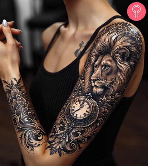 Timeless Lion And Clock Tattoo Designs