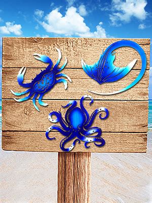 Amazon BVLFOOK Metal Wall Art Decor Octopus Crab Manta Ray Coastal