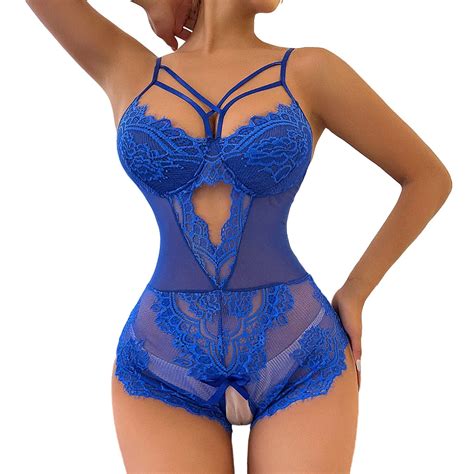 Szxzygs Lingerie Bodysuit Set Womens Lace Mesh Splicing French Style Butterfly Bow Sheer