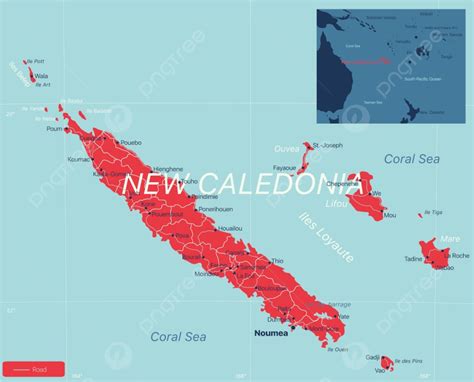 New Caledonia Detailed Editable Map With Cities And Towns Template