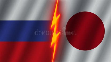 Japan and Russia Flags Together, Fabric Texture, Thunder Icon, 3D ...