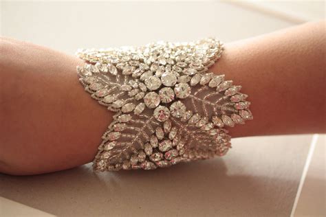 Beaded Wedding Cuff Bracelet Floral Design