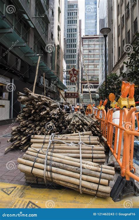 Andaime De Bambu Tradicional Constru Es Modernas Em Hong Kong Foto