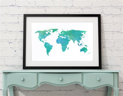 Watercolor World Map World Map Wall Art Map Art - Etsy