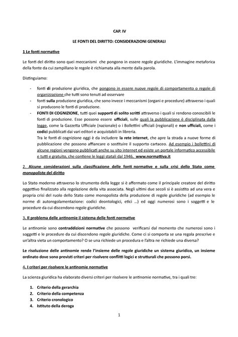 Cap Iv Le Fonti Del Diritto Considerazioni Generali Istituzioni Di