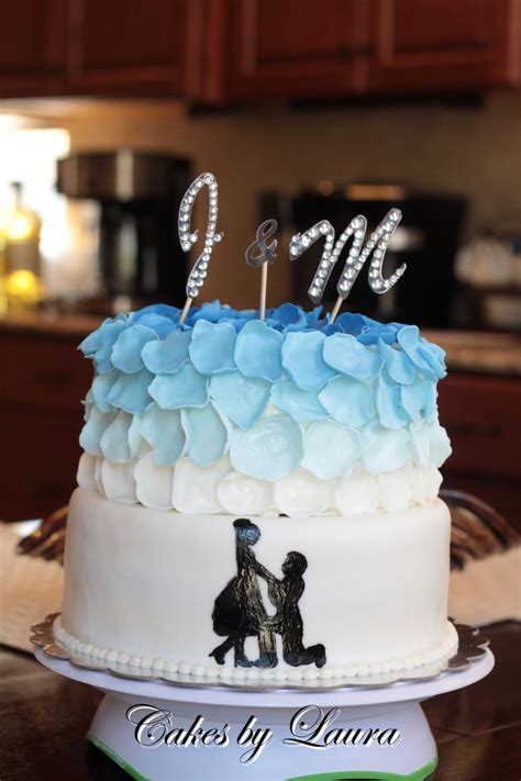 Blue Petal And Silhouette Engagement Cake