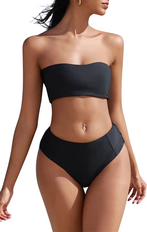 Women S Strapless Solid Color 2 Pieces Swimsuit Bandeau Bikini Bathing Suit WF Shopping