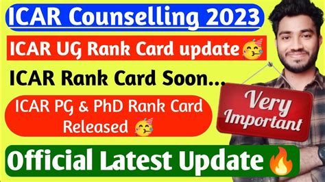 Icar Latest Updateicar Rank Card Released Pg Or Phd Ug Rank Card