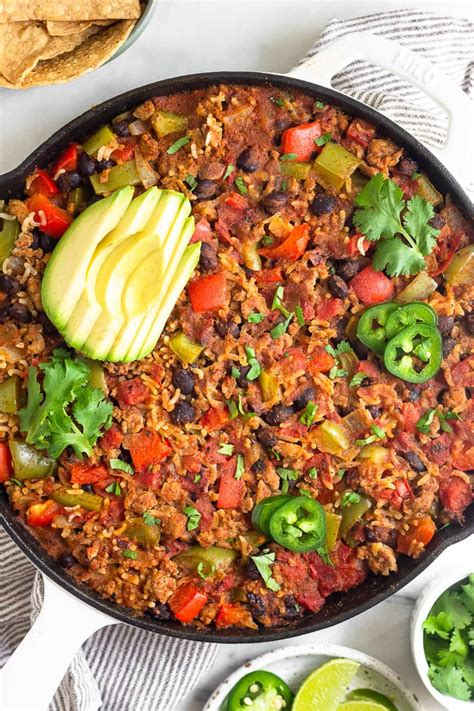 Healthy Turkey Taco Skillet with Rice (One-Pan) - Eat the Gains