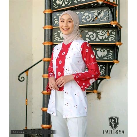 Jual Batik Parisya Melati B Blouse Kartini Jumputan Merah Putih