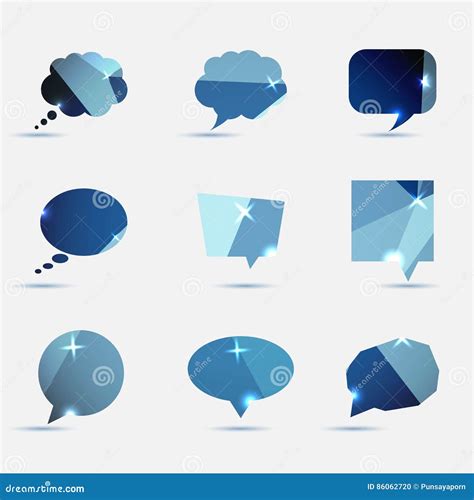 Set Of Blue Polygonal Geometric Speech Bubble Stock Vector