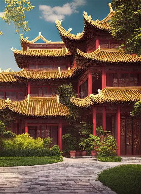 Fictional Mansion In Xinyang Henan China Stock Illustration