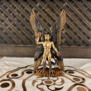 wooden carved pazuzu statue mesopotamian demon idol occult decor etsy