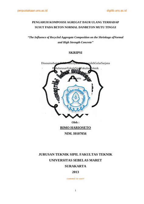 PDF PENGARUH KOMPOSISI A GREGAT DAUR ULANG SUSUT PADA BETON