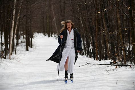 Crazy Blonde Jessie Diggins Skiing Naked In The Winter Forest The