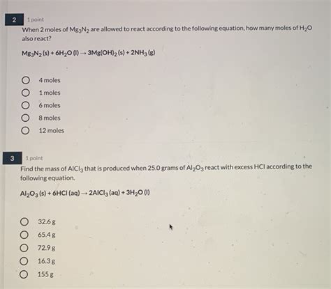 Solved N 1 Point When 2 Moles Of Mg3N2 Are Allowed To React Chegg