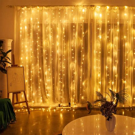 YUNDAP 9 8ft 9 8ft Window Curtain Icicle Lights 304 LEDs String Fairy