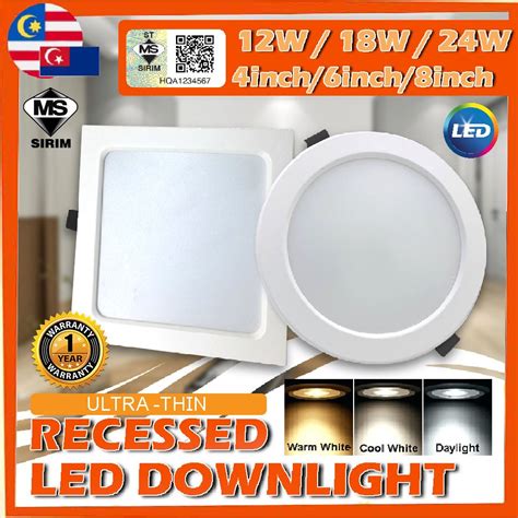 [sirim] Led Panel Light 12w 18w 24w 4“ 6” 8“ Round Square Ultra Thin Led Downlight Recessed 天花板灯