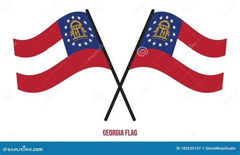 Two Crossed Waving Georgia Flag On Isolated White Background Stock