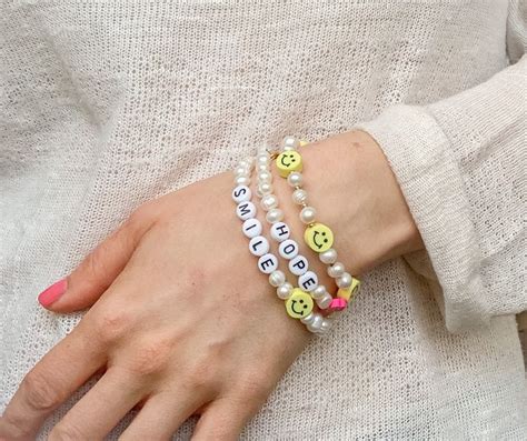 Bracelet Made Of Freshwater Pearls And Yellow Smiley Or Different