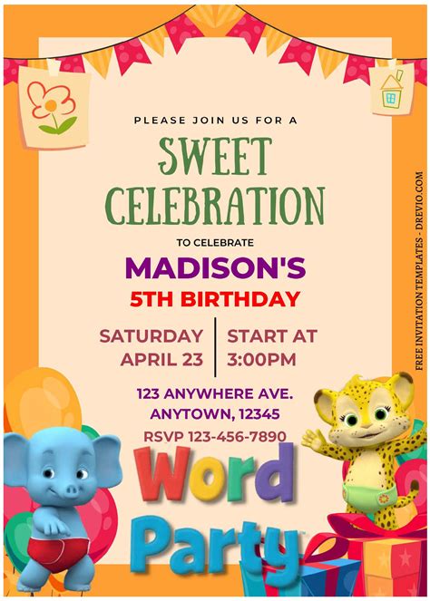 (Free Editable PDF) Sweet Celebration Word Party Invitation Templates