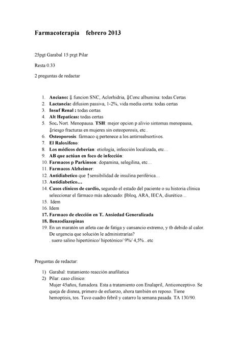 Examen Febrero 2013 Preguntas Farmacoterapia Febrero 2013 25pgt