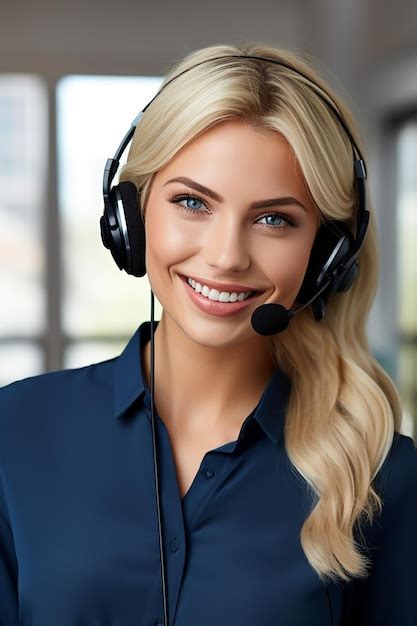 Premium Photo Smiling Woman With Headset Working In A Call Center A