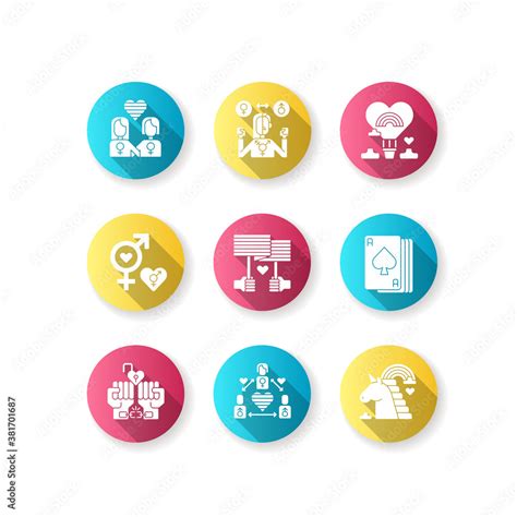 Gay Symbolics Flat Design Long Shadow Glyph Icons Set Pride Society Lifestyle Signs Bisexual