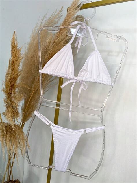 Women S Triangle Bikini With Ribbon Marks Thong Set Summer Fashion Blogger Bikini Shein Usa