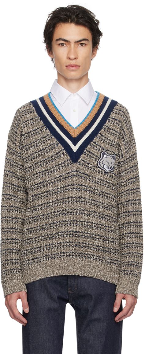 Maison Kitsuné Beige Bold Fox Head Crafty Sweater SSENSE