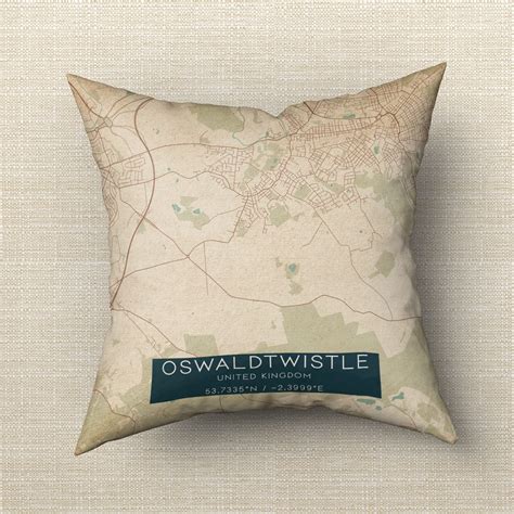 Vintage Oswaldtwistle United Kingdom Map Pillow Custom Double Sided