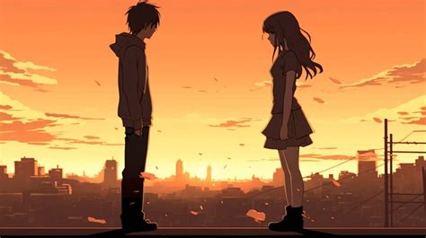 Teenage Boy and Girl Saying Goodbye Anime Style Sad Version | Premium AI-generated image