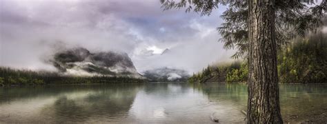 Sunrise Forest Mountain Snow Water Clouds Green Blue Morning Summer