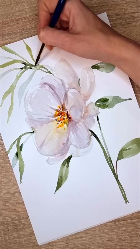 White Peony Loose Watercolor Painting Whiteflowerspainting