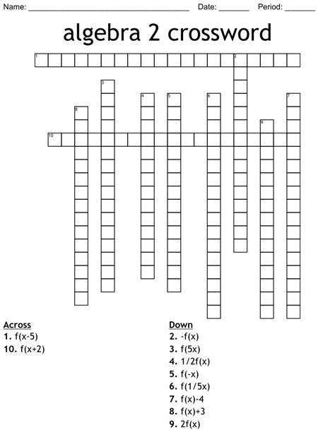 Algebra 2 Crossword Wordmint