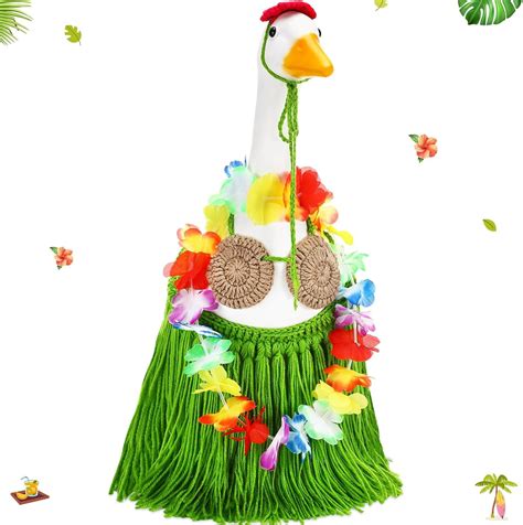 3 Pcs Summer Bikini Goose Outfit For 23 Plastic Or Cement Porch Goose Hawaiian Knitted Bikini
