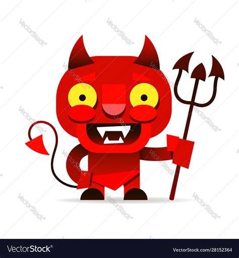 Red imp with a cheerful smile and trident Vector Image