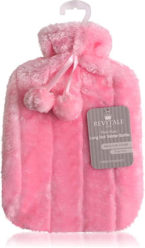 Revitale Luxury Cosy Faux Fur Pom Pom Hot Water Bottle Litre Baby Pink Amazon Co Uk